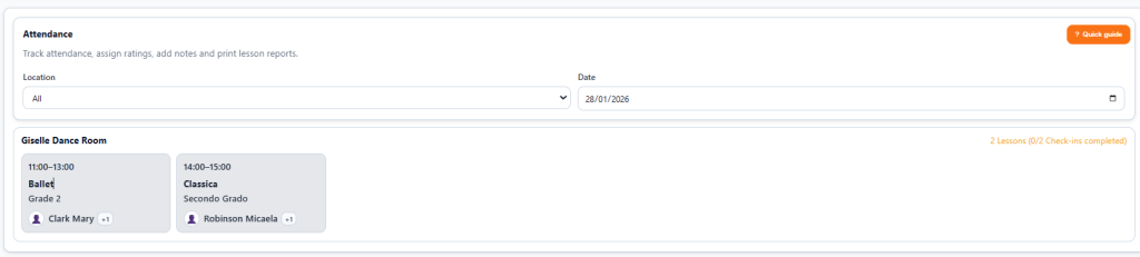 Screenshot of the attendance tracking settings