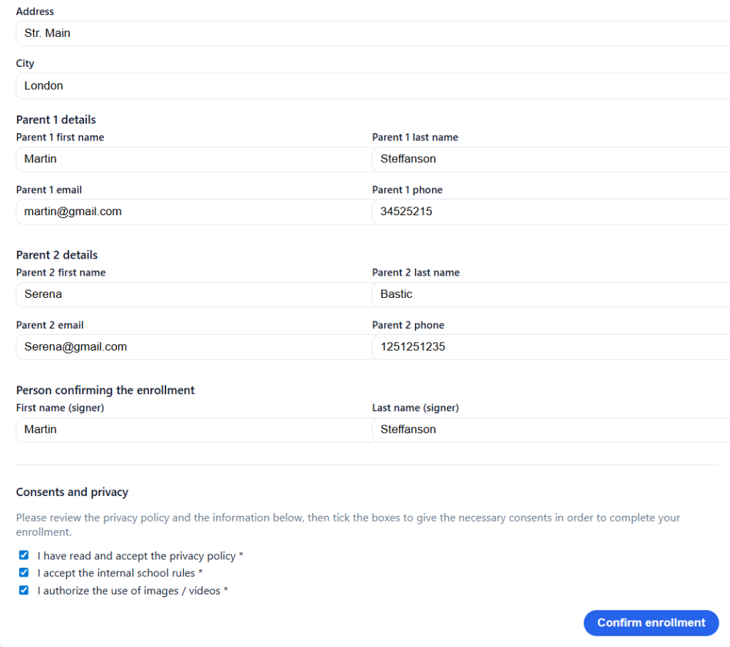 Screenshot of the email template configuration for enrollment