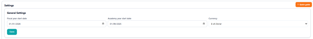 Screenshot of the general settings configuration