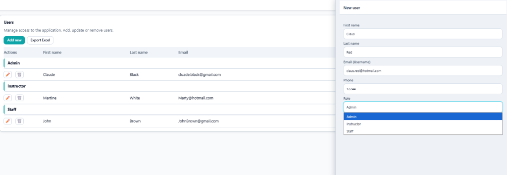 Screenshot of the user account setup page