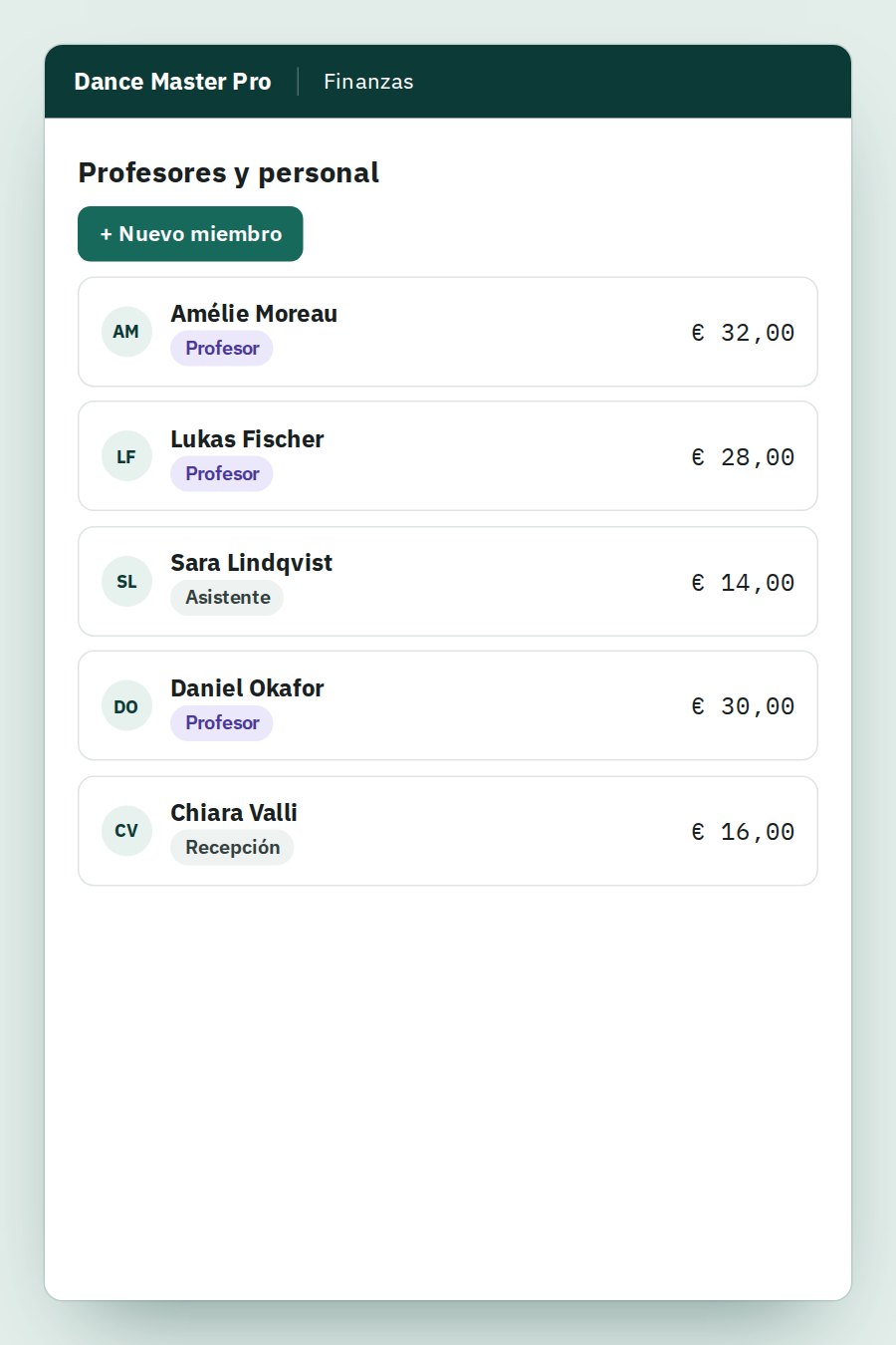 Screenshot of the payments and invoicing interface
