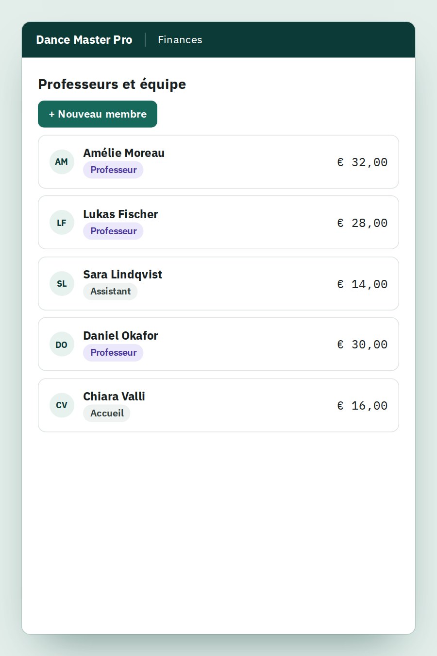 Screenshot of the payments and invoicing interface
