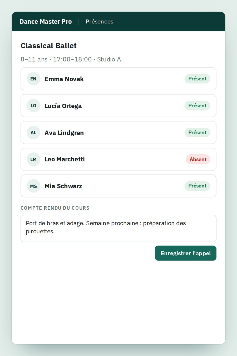 Screenshot of the staff management module