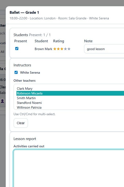 Screenshot of the staff management module