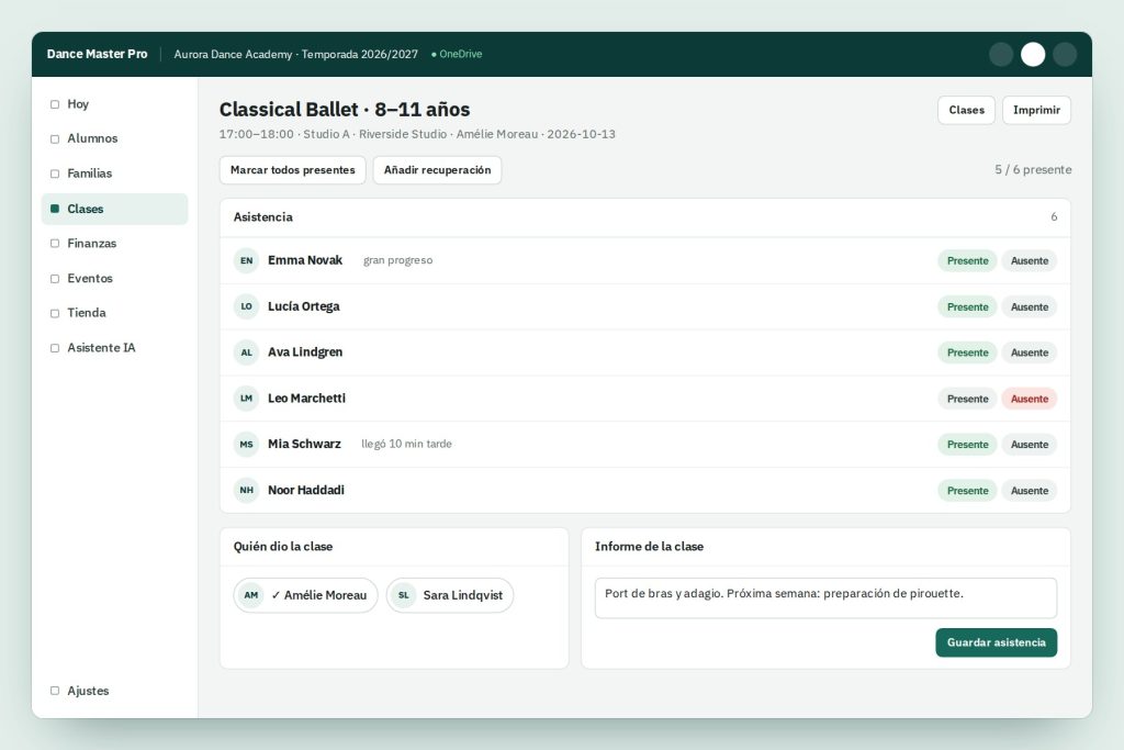 Screenshot of the attendance tracking interface with student list