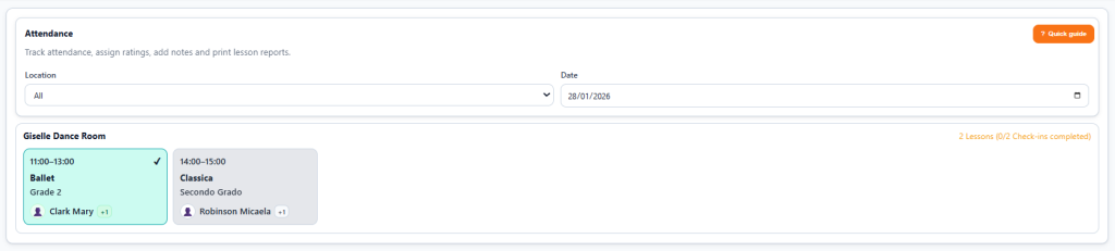 Screenshot of the attendance tracking summary
