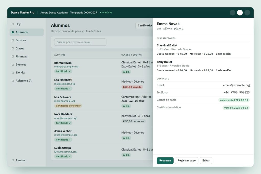 Screenshot of the student profile management screen