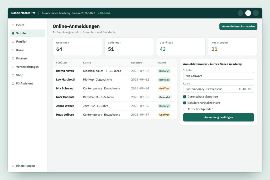 Screenshot of the online enrollment form with course options