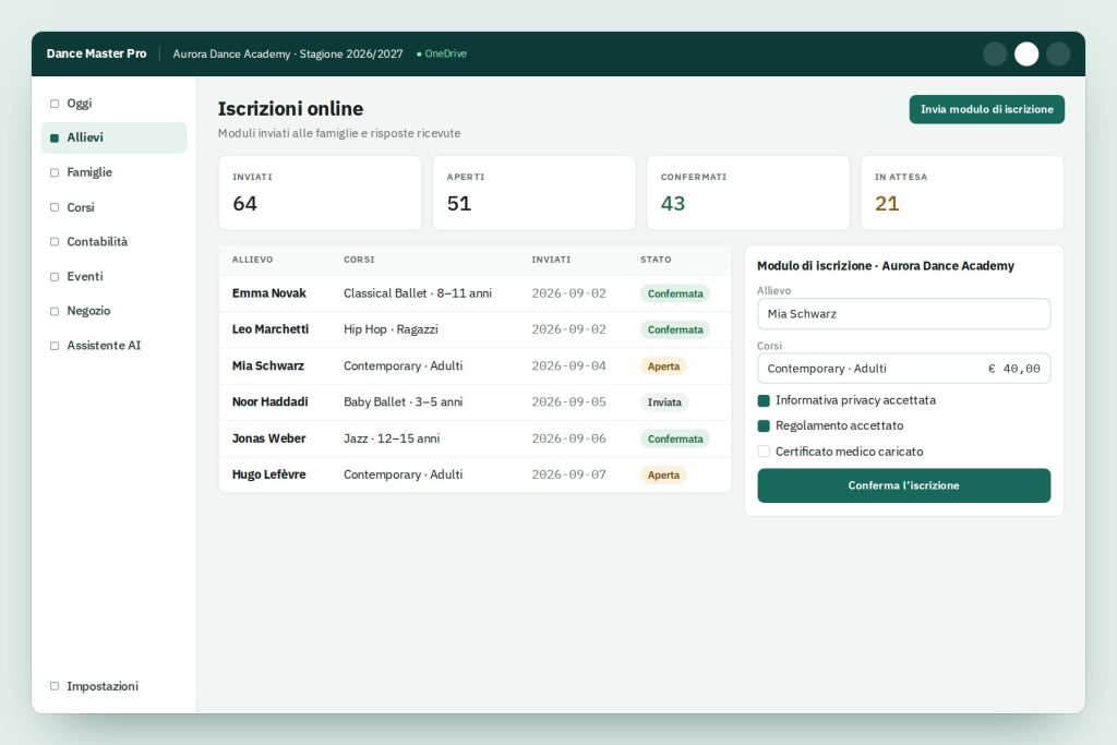Screenshot of the online enrollment form with course options