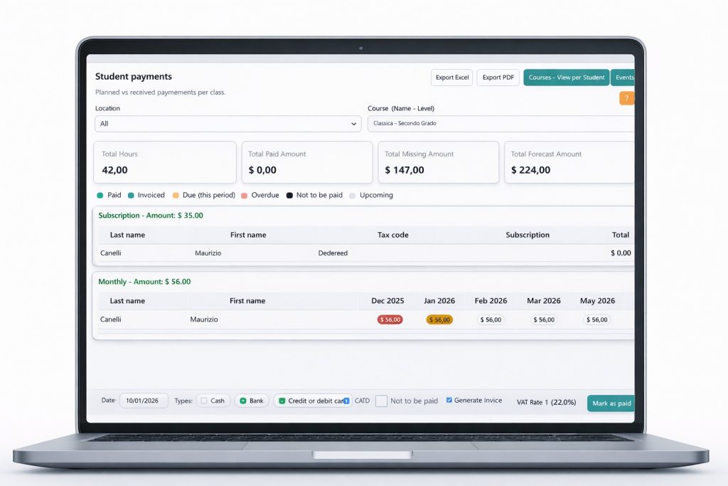 Screenshot of the invoice creation module showing invoice details