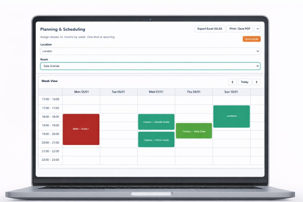 Screenshot of the class planning and scheduling calendar