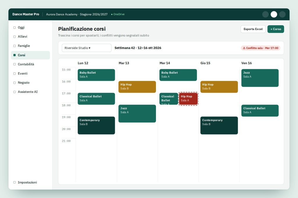 Screenshot of the class planning and scheduling calendar