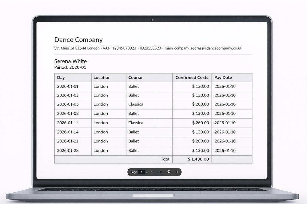 Screenshot of expense tracking for teachers and facilities