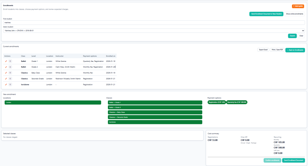 Screenshot of the enrollment setup page