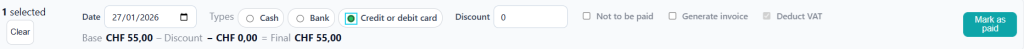 Screenshot of payment mode settings for classes